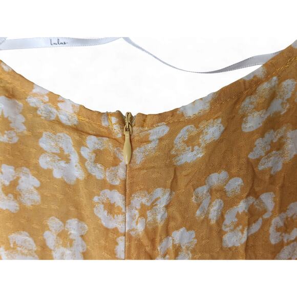 Lulus Floral Tie Back Mini Dress Yellow White V Neck Short Sleeve Size M - Picture 10 of 14